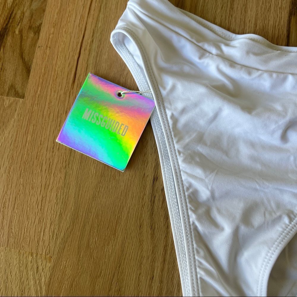 Misguided high waisted white bikini bottoms strappy square neck top small summer - Picture 2 of 6